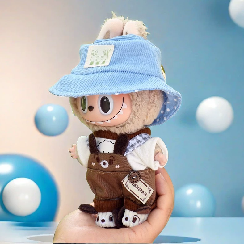Adorable LABUBU Outfit: Blue Hat & Brown Overalls for 17cm Figures – Perfect for Collectors & Creative Play! - Image 6