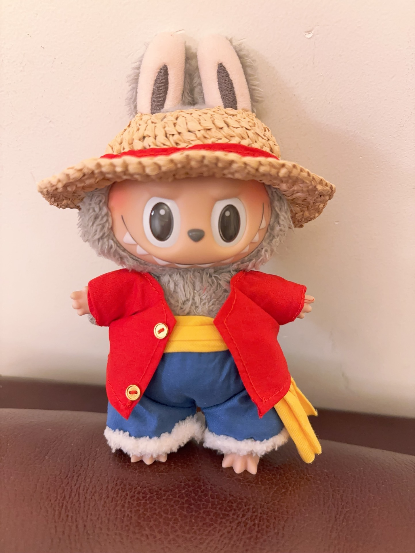 Handmade Labubu Doll in One Piece Luffy Outfit – Custom Straw Hat & Vibrant Cosplay Collectible - Image 1