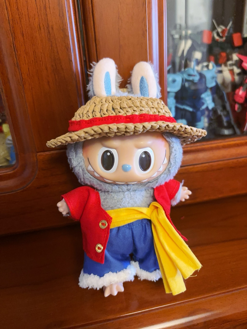 Handmade Labubu Doll in One Piece Luffy Outfit – Custom Straw Hat & Vibrant Cosplay Collectible - Image 2