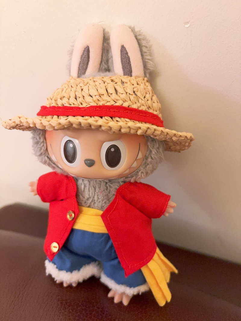 Handmade Labubu Doll in One Piece Luffy Outfit – Custom Straw Hat & Vibrant Cosplay Collectible - Image 3