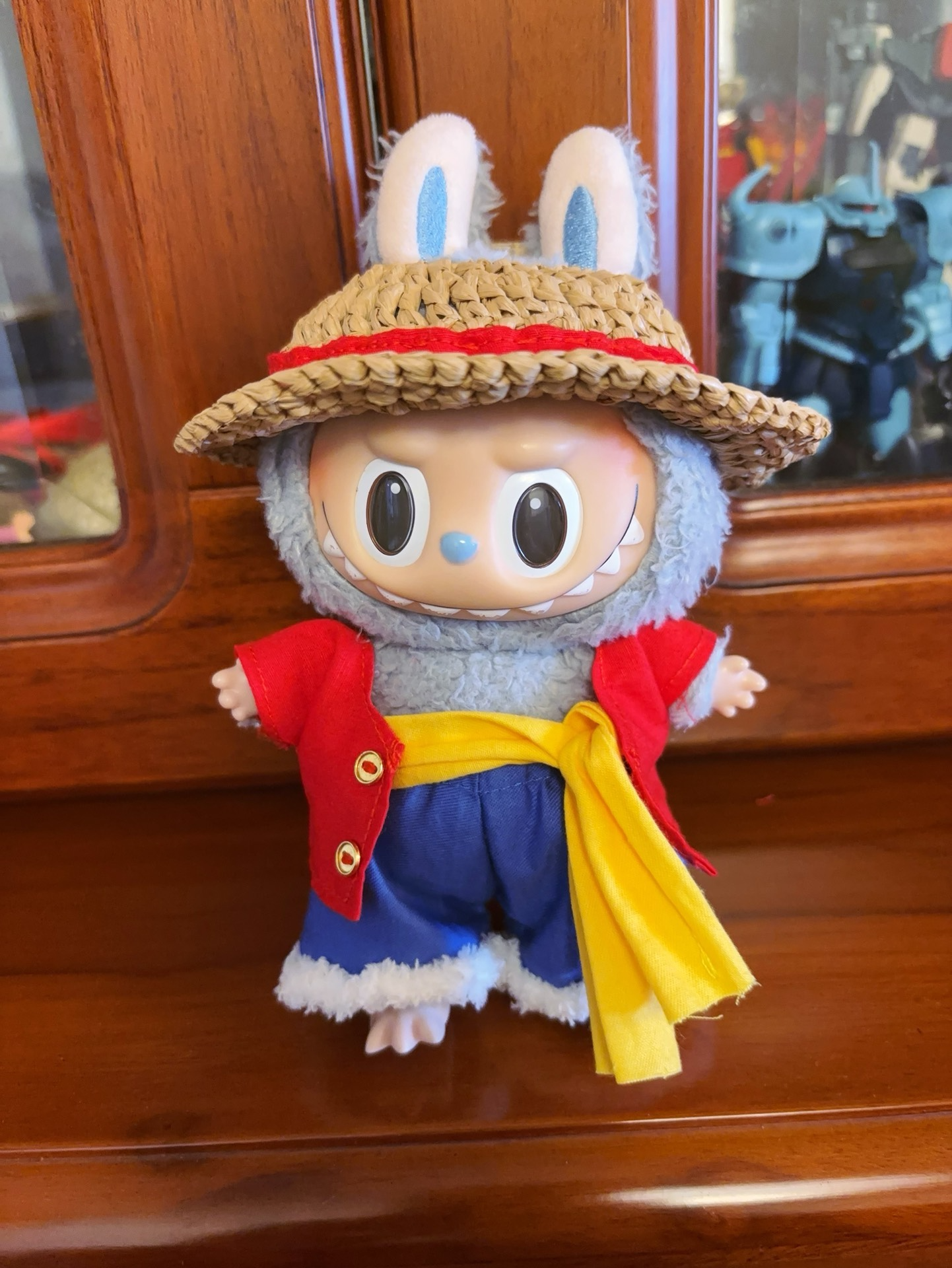 Handmade Labubu Doll in One Piece Luffy Outfit – Custom Straw Hat & Vibrant Cosplay Collectible - Image 6
