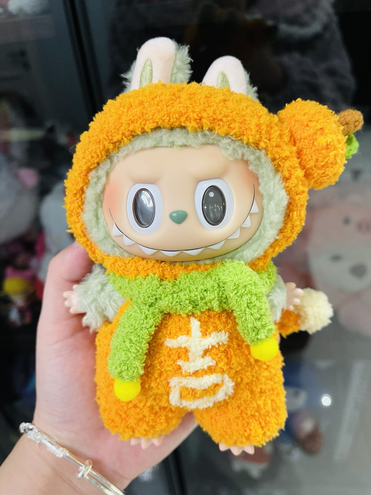 Whimsical Labubu Doll Outfit – Vibrant Orange & Green Plush Ensemble for Playful Collectors - Image 1