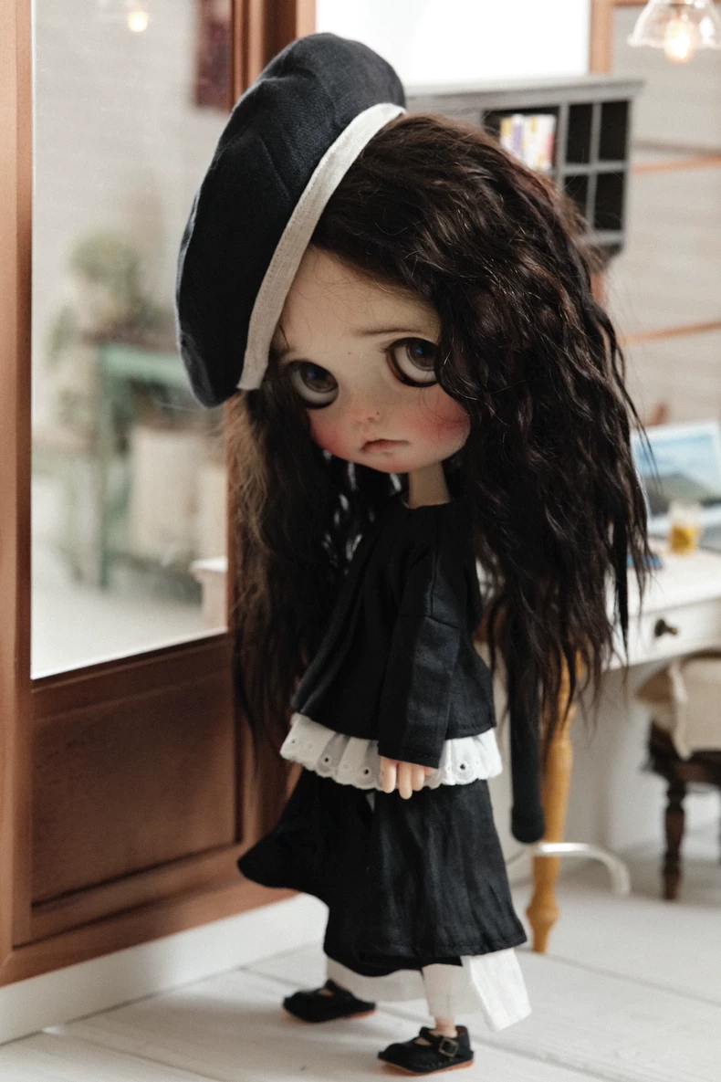 BLYTHE Doll Outfit: Black & White Beret Set with Skirt-Pants - Chic Collector Attire - Image 5