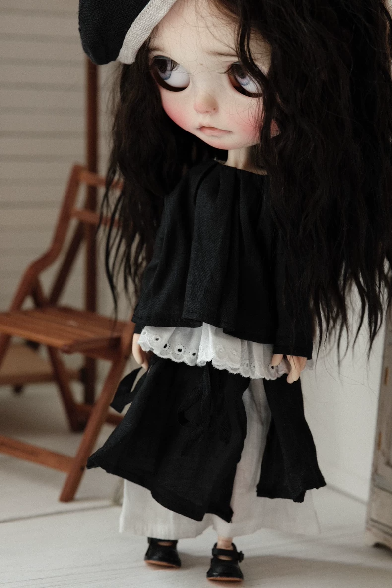 BLYTHE Doll Outfit: Black & White Beret Set with Skirt-Pants - Chic Collector Attire - Image 6
