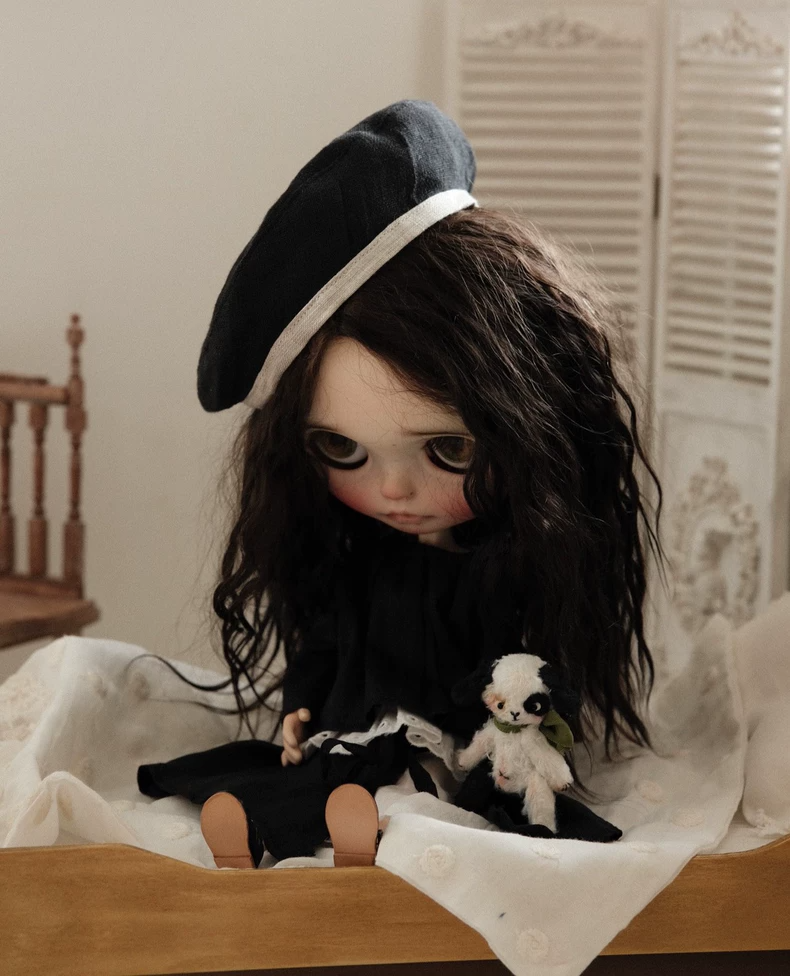 BLYTHE Doll Outfit: Black & White Beret Set with Skirt-Pants - Chic Collector Attire - Image 8