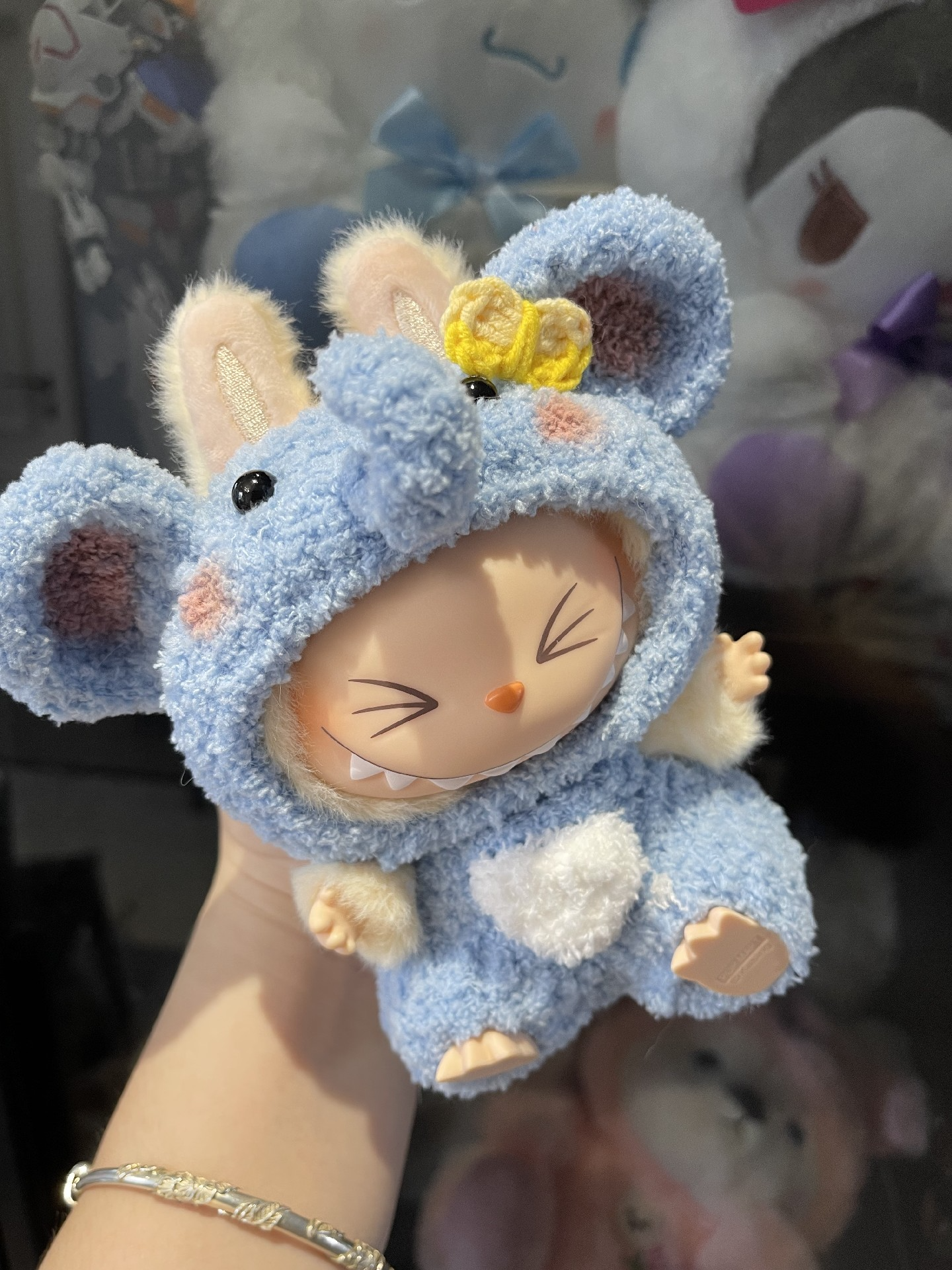 Adorable Labubu Elephant Outfit – Plush Navy-Blue Costume for Figurines | Soft & Snug Fit - Image 1