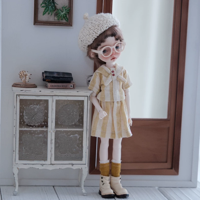 Vintage Modern Blythe Doll Clothes: Yellow Stripe Outfit in Premium Cotton - Collector's Choice - Image 7