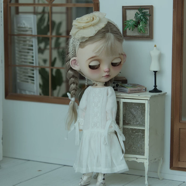 BLYTHE Doll Clothes: Elegant Linen Lace Dress w/ Hair Accessory - Timeless, Adjustable & Versatile - Image 5