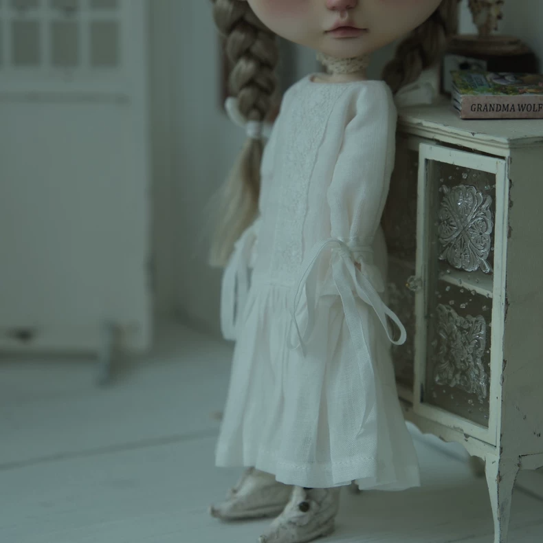 BLYTHE Doll Clothes: Elegant Linen Lace Dress w/ Hair Accessory - Timeless, Adjustable & Versatile - Image 6