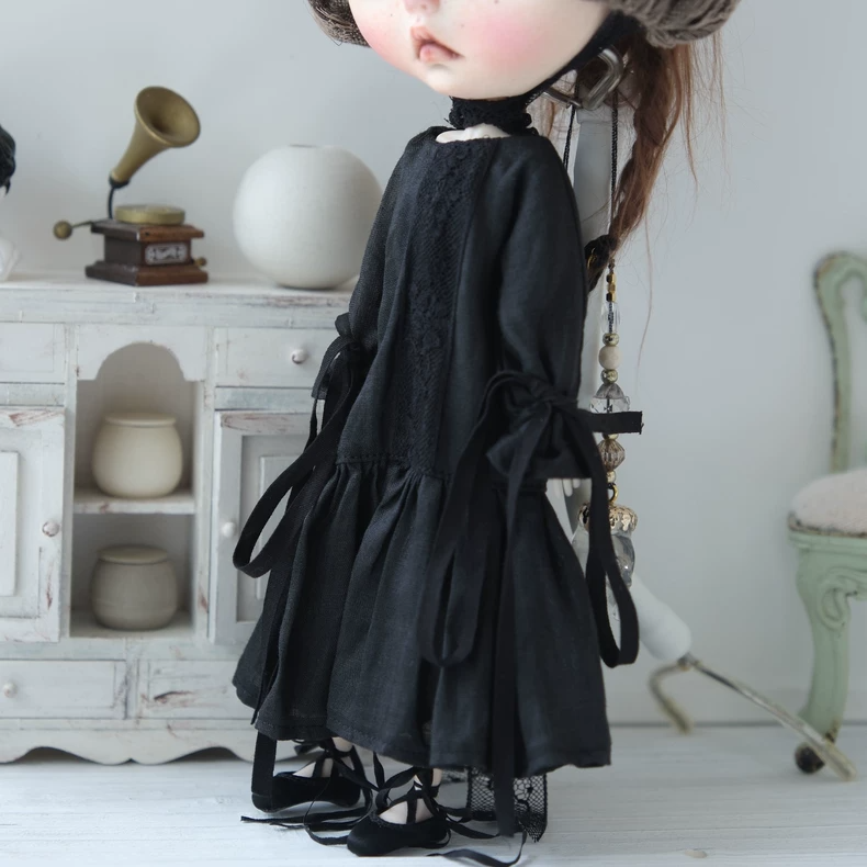 BLYTHE Doll Clothes: Elegant Linen Lace Dress w/ Hair Accessory - Timeless, Adjustable & Versatile - Image 7