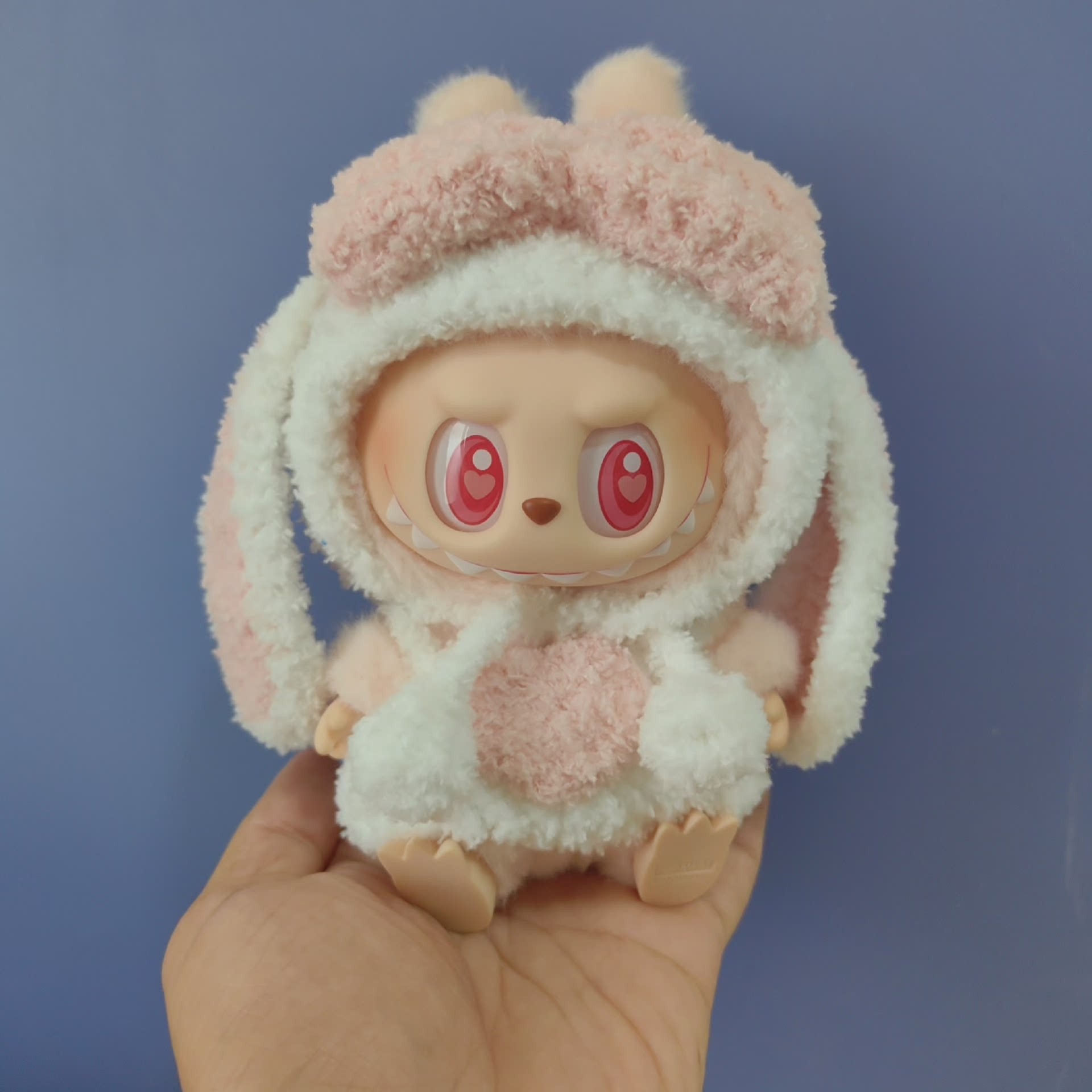 Charming LABUBU Plush Outfit: Soft Pink & White Hooded Ensemble for Collectibles - Image 1