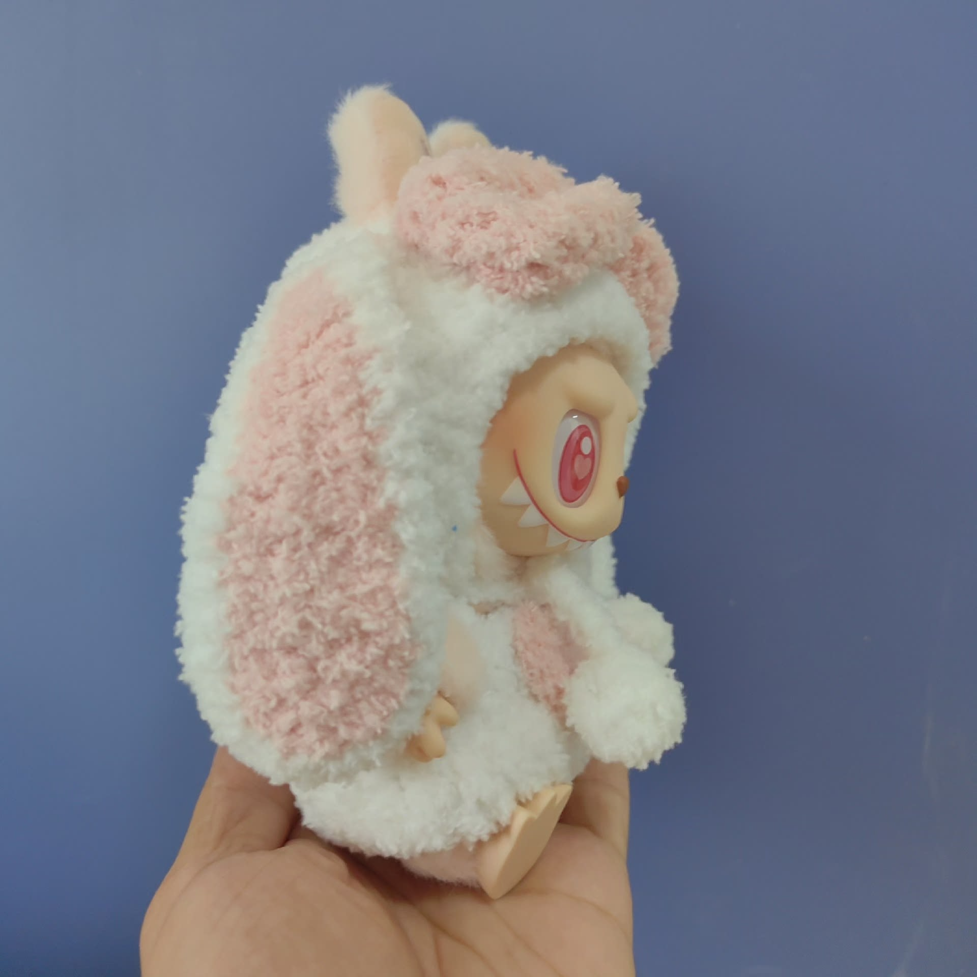 Charming LABUBU Plush Outfit: Soft Pink & White Hooded Ensemble for Collectibles - Image 2