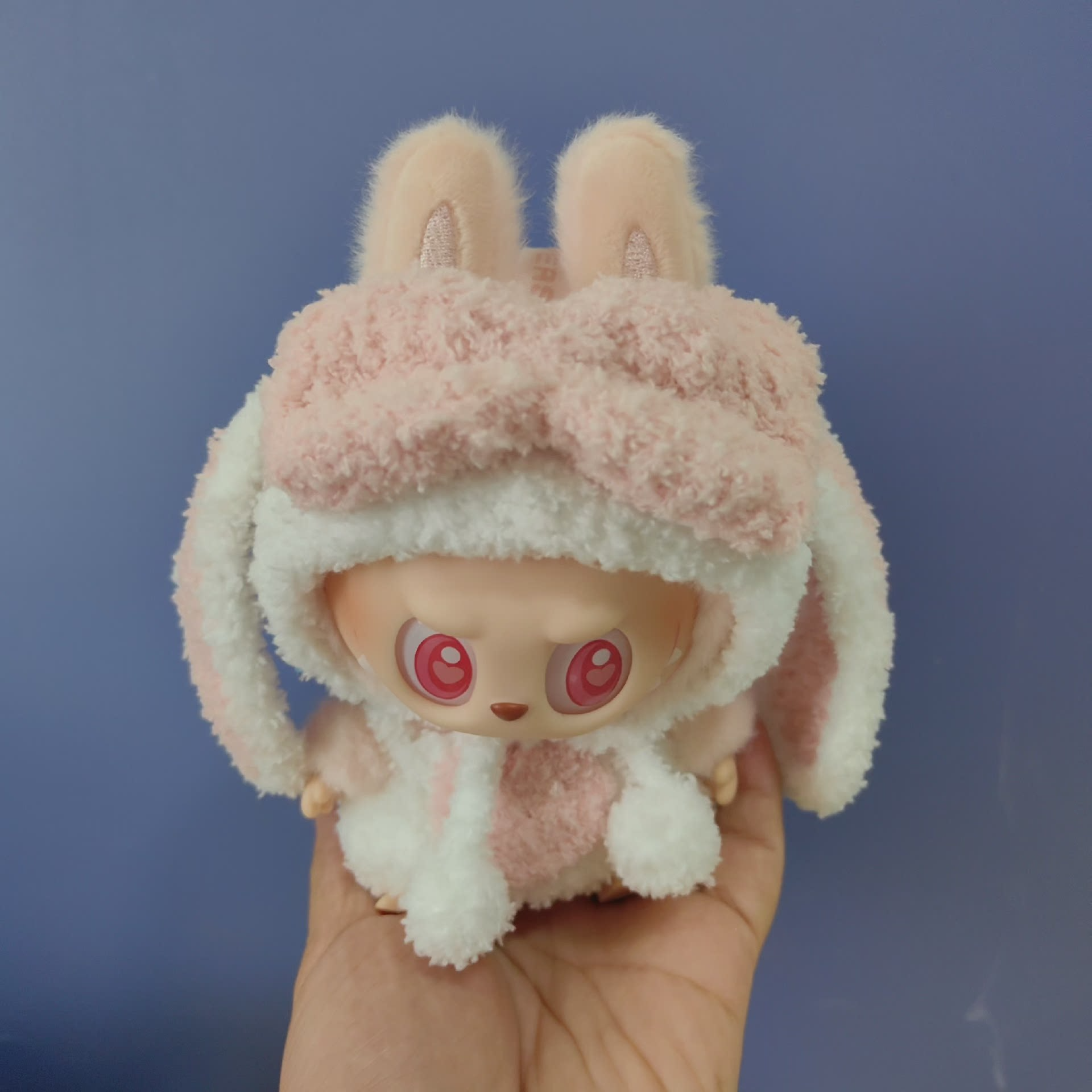 Charming LABUBU Plush Outfit: Soft Pink & White Hooded Ensemble for Collectibles - Image 3