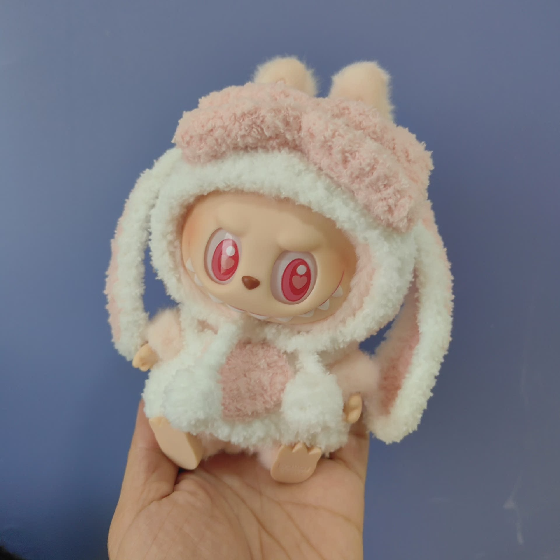 Charming LABUBU Plush Outfit: Soft Pink & White Hooded Ensemble for Collectibles - Image 4