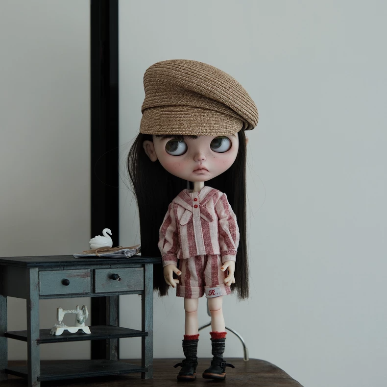 BLYTHE Doll Vintage Japanese Sailor Outfit Set - Premium Pastel Cotton Top, Shorts & Socks (Yellow/Green/Red) - Image 4