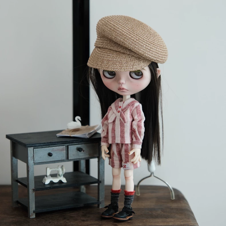 BLYTHE Doll Vintage Japanese Sailor Outfit Set - Premium Pastel Cotton Top, Shorts & Socks (Yellow/Green/Red) - Image 5