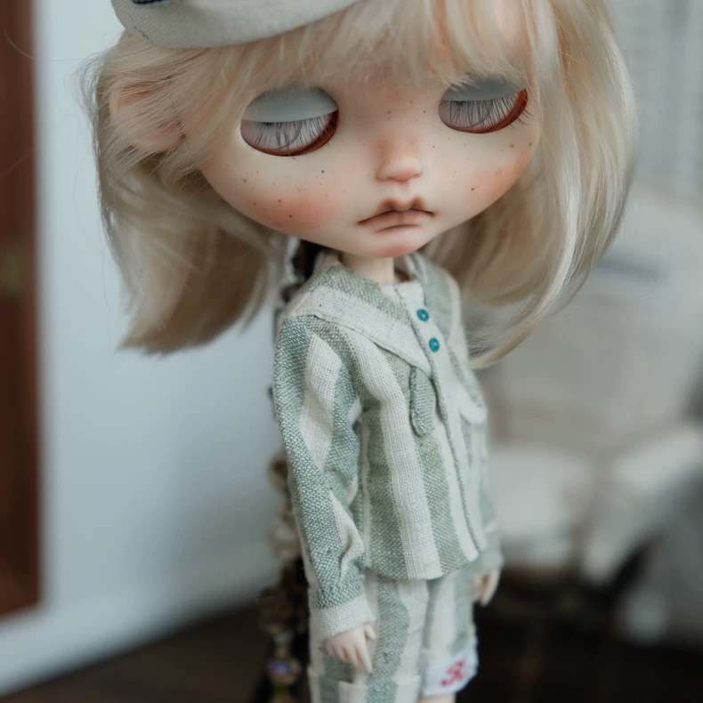 BLYTHE Doll Vintage Japanese Sailor Outfit Set - Premium Pastel Cotton Top, Shorts & Socks (Yellow/Green/Red) - Image 8