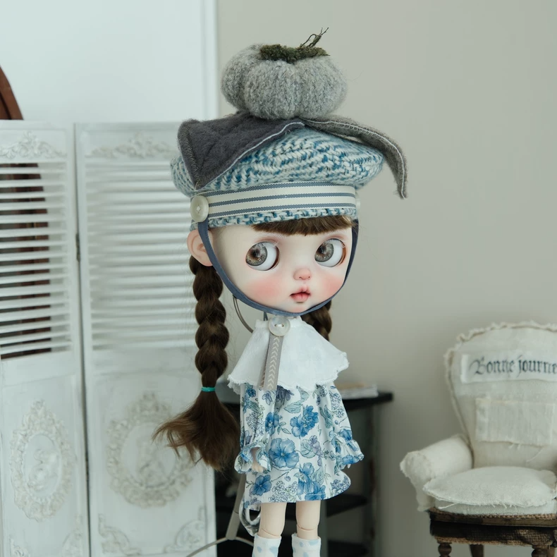 Blythe Doll Blue Floral Dress & Beret Outfit Set - Premium Quality Adjustable Doll Clothes for Collectors - Image 6