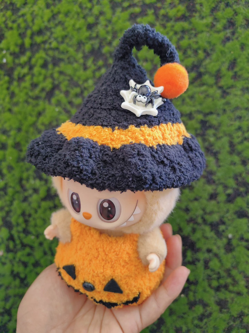 Whimsical Halloween Pumpkin Witch Costume for Labubu Dolls – Festive & Durable Plush Outfit - Image 7