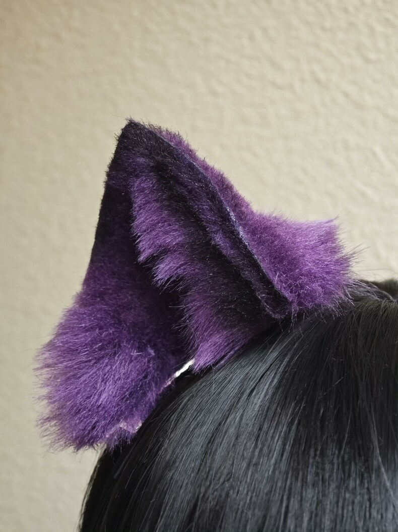 Purple Plush Cat Ears – Handmade Faux Fur Hair Clip - Image 1