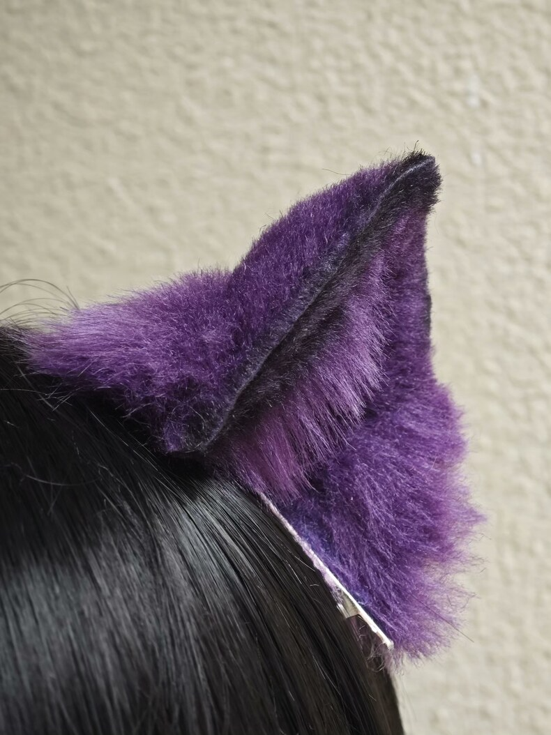 Purple Plush Cat Ears – Handmade Faux Fur Hair Clip - Image 2
