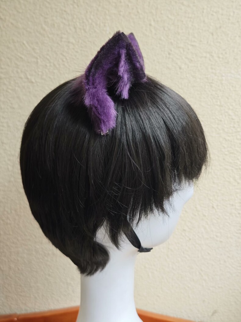 Purple Plush Cat Ears – Handmade Faux Fur Hair Clip - Image 4