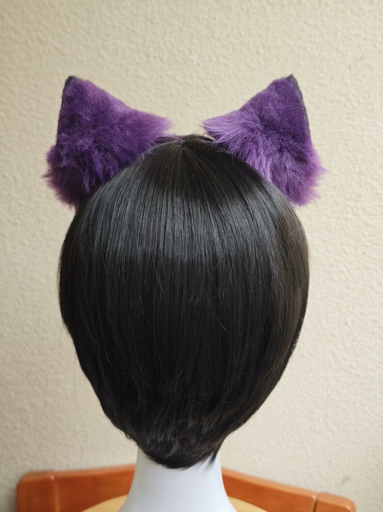 Purple Plush Cat Ears – Handmade Faux Fur Hair Clip - Image 5