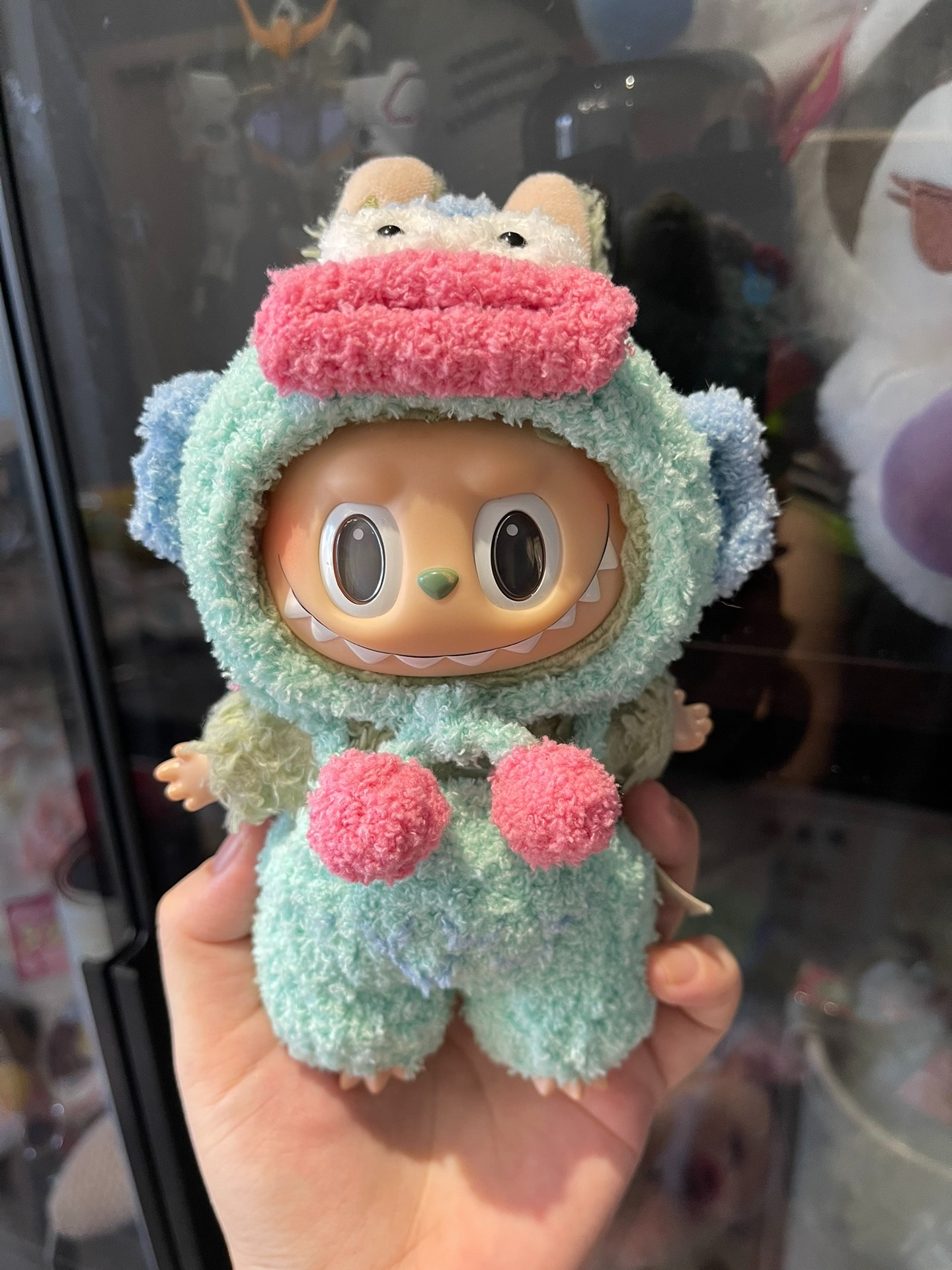 Whimsical Pastel LABUBU Plush Outfit – Soft Fleece Hat & Bodysuit with Pom-Pom Accents - Image 1