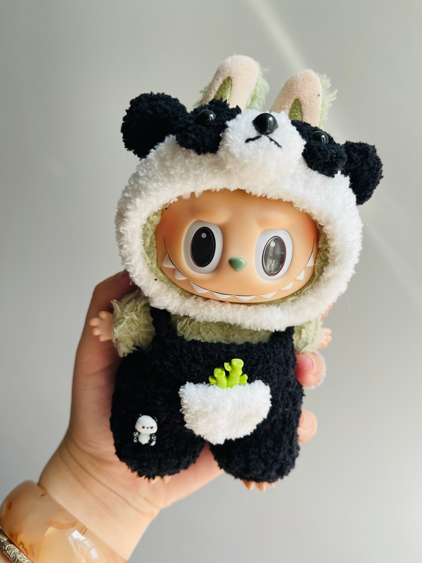 Whimsical Panda Labubu Outfit – Playful Macaron Accents & Bamboo Motifs, Plush & Adjustable for Collectors - Image 1