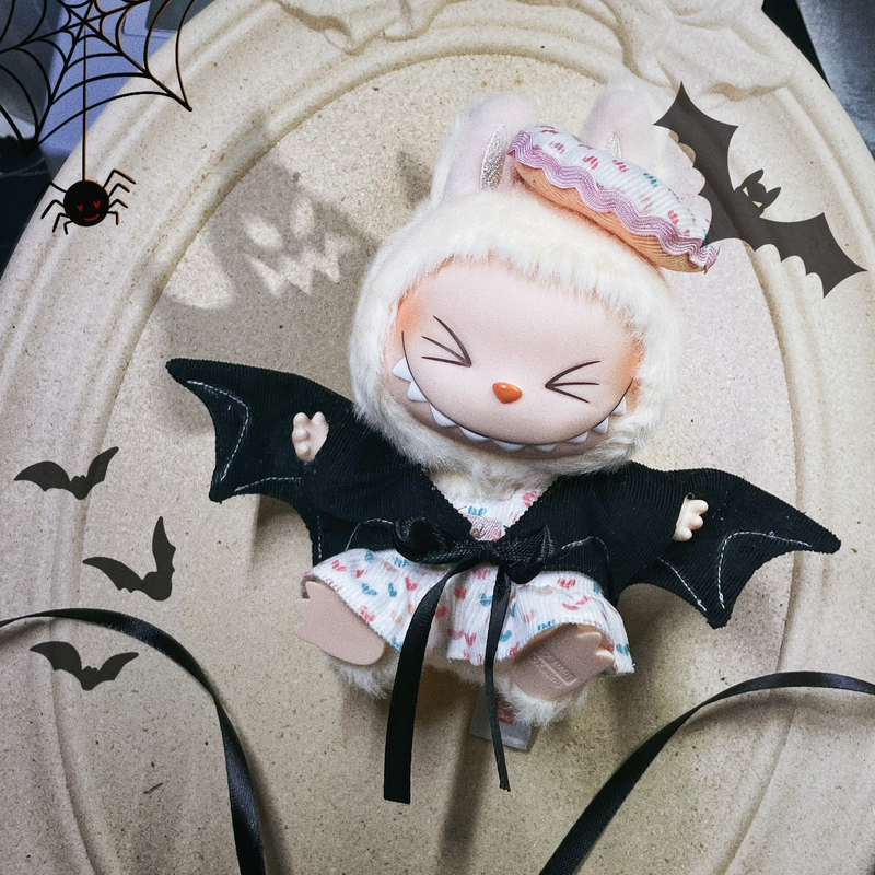 Spooky Cute Labubu Halloween Outfit with Bat Wings & Pumpkin – Festive Plush Costume - Image 1
