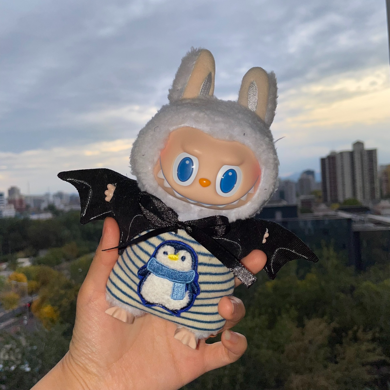 Spooky Cute Labubu Halloween Outfit with Bat Wings & Pumpkin – Festive Plush Costume - Image 3