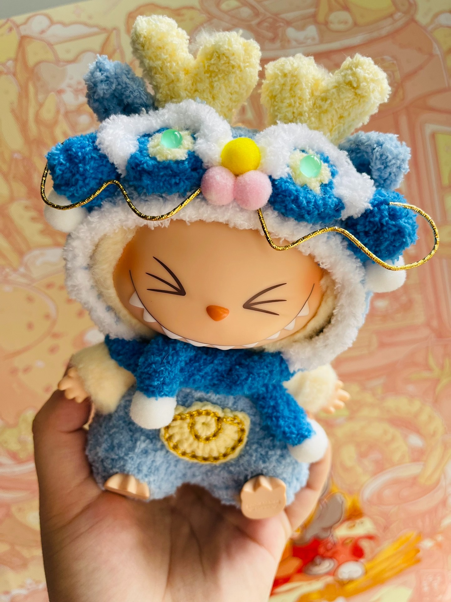 Whimsical Labubu Lion Dance Outfit – Adorable Blue Collectible Doll Costume - Image 1