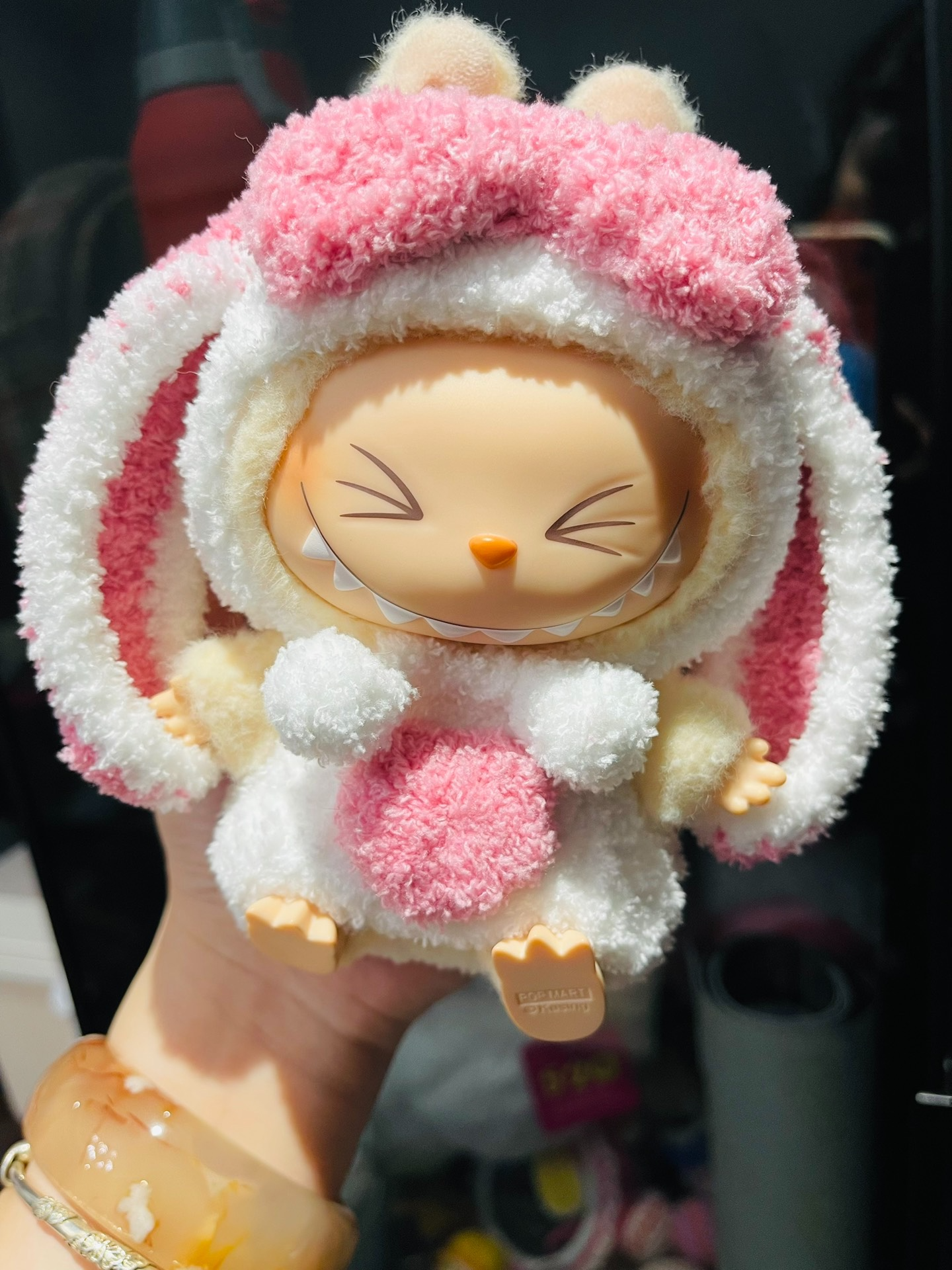 Whimsical Labubu Bunny Costume for Dolls – Adorable Pink & White Plush Outfit - Image 1