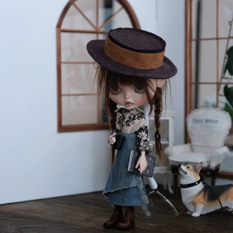 Exquisite Blythe Doll Outfit: Floral Shirt, Denim Skirt & Hat Ensemble - Premium Detailed Collectible Clothes - Image 7