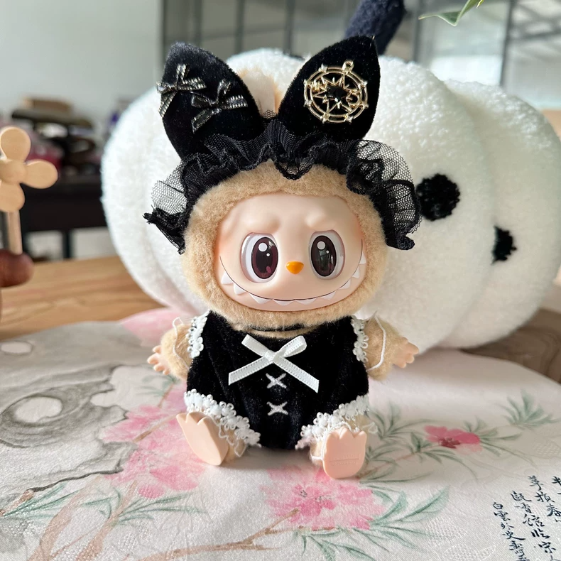 Whimsical LABUBU Doll Outfit - Luxe Black & Gold Enchanted Ensemble with Detachable Accessories - Image 1