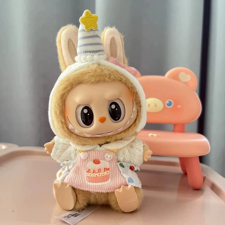 Adorable Pink Cake-Themed Labubu Doll Outfit - Whimsical Plush Costume with Festive Hat for Collectors & Enthusiasts - Image 2