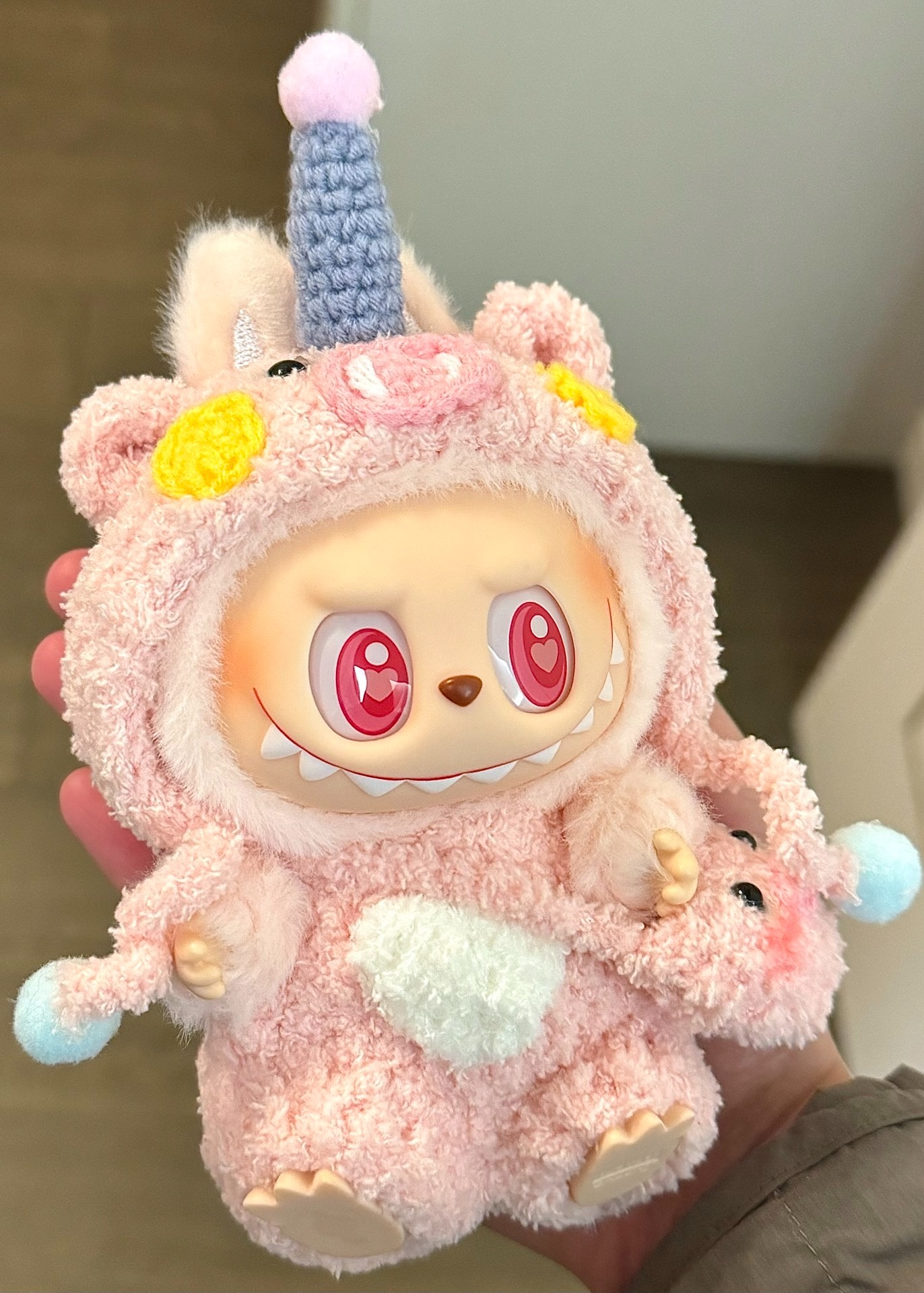 Adorable LABUBU Doll Outfit – Pink Unicorn Onesie with Hood & Pig Accessory - Image 1