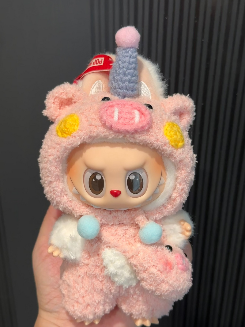 Adorable LABUBU Doll Outfit – Pink Unicorn Onesie with Hood & Pig Accessory - Image 2