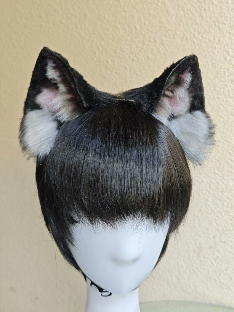 Realistic Black & Gray Cat Ears Headband – Plush Faux Fur - Image 3