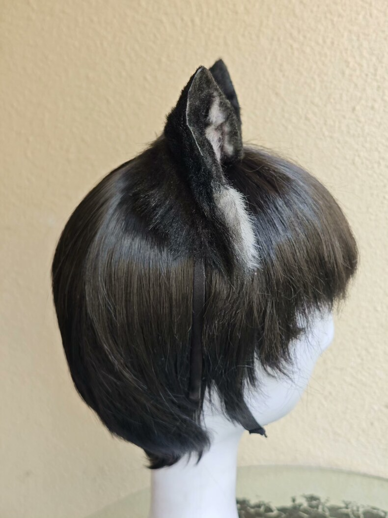Realistic Black & Gray Cat Ears Headband – Plush Faux Fur - Image 4
