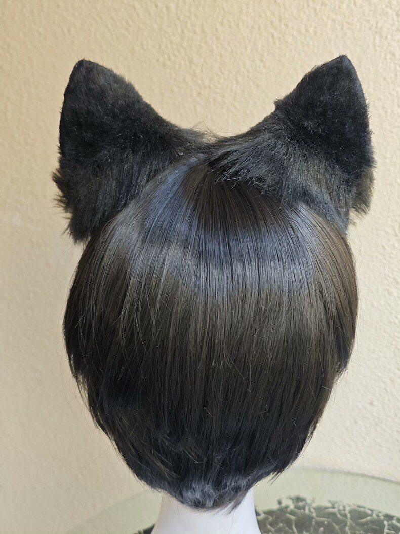 Realistic Black & Gray Cat Ears Headband – Plush Faux Fur - Image 5