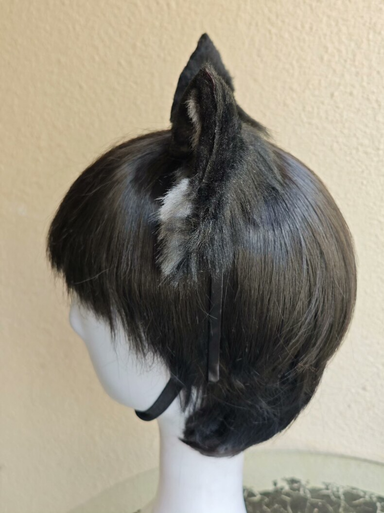 Realistic Black & Gray Cat Ears Headband – Plush Faux Fur - Image 6