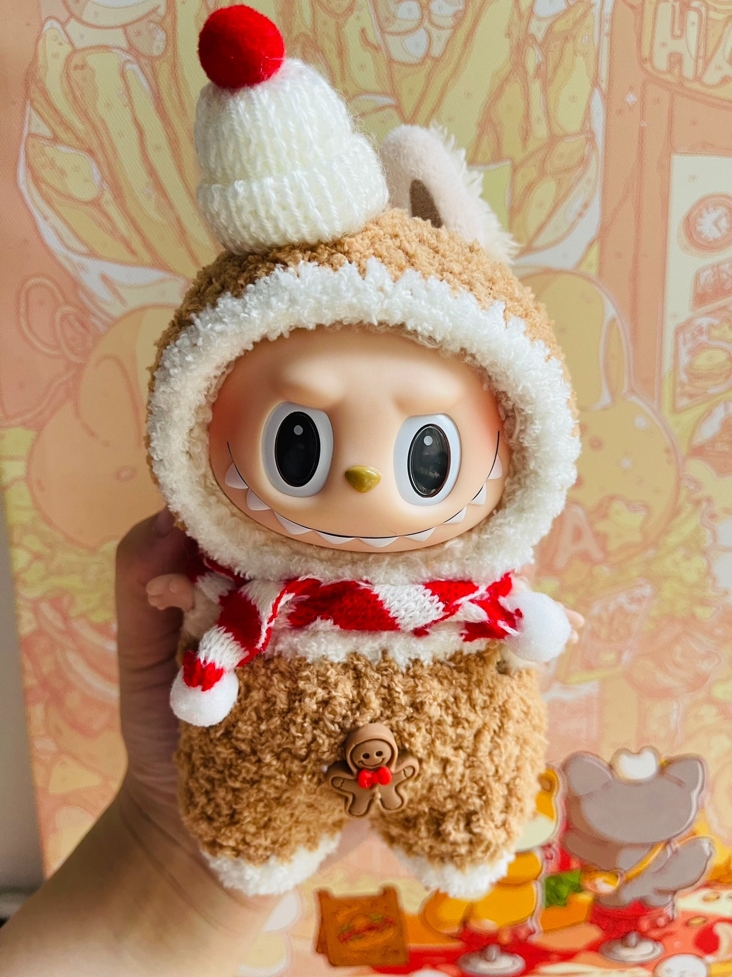 Cozy LABUBU Christmas Outfit – Festive Gingerbread Plush & Knit Doll Ensemble - Image 1