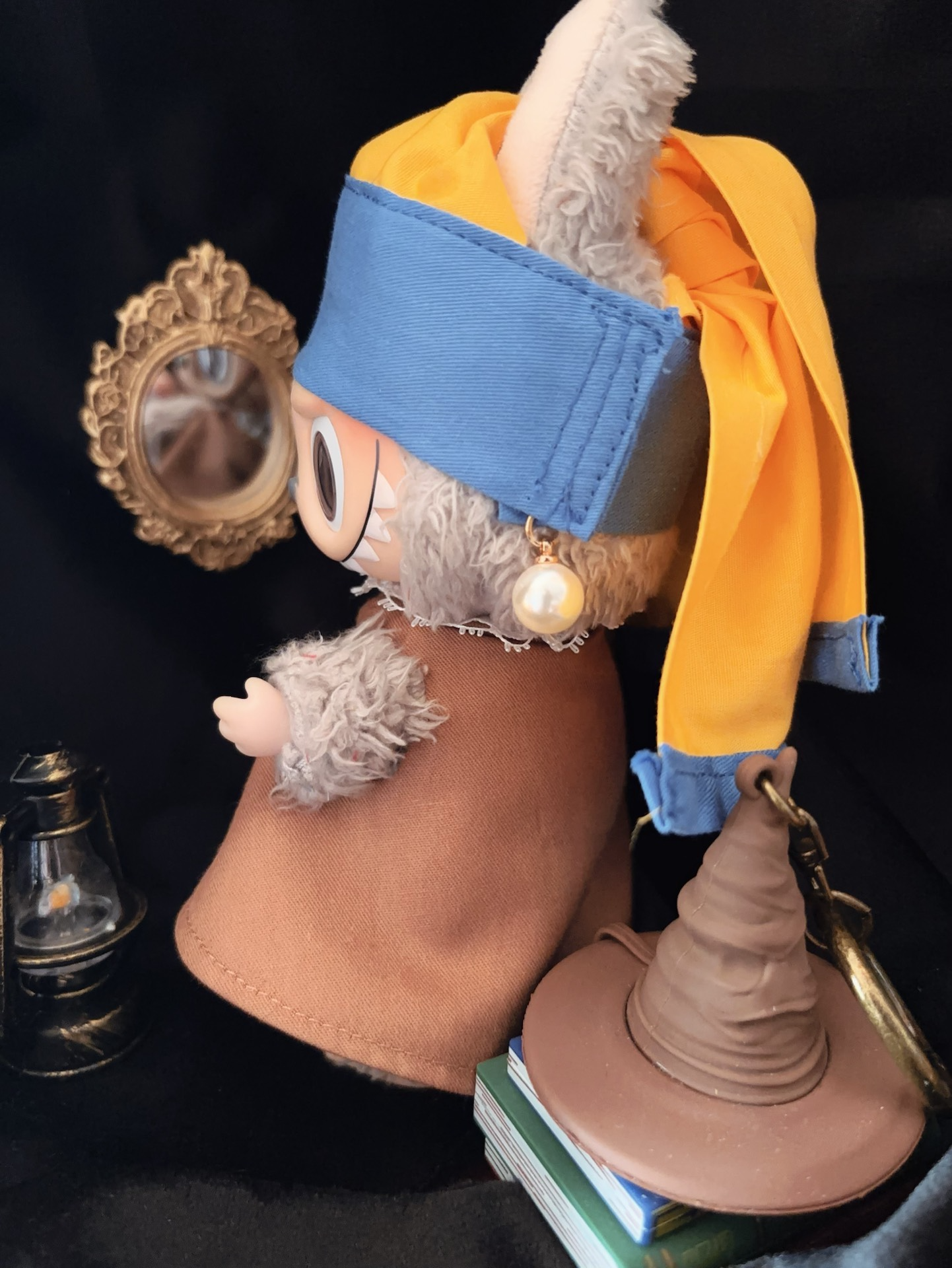 Whimsical LABUBU Doll Outfit: 'Girl with a Pearl Earring' Inspired Yellow & Blue Dress & Hat for Collectors - Image 2