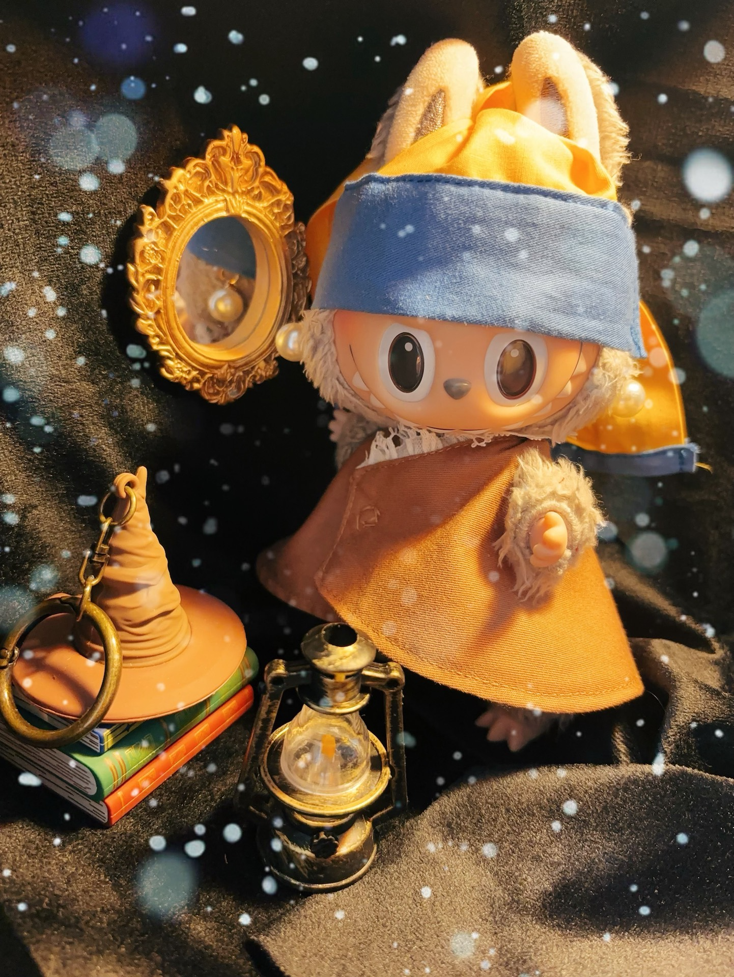 Whimsical LABUBU Doll Outfit: 'Girl with a Pearl Earring' Inspired Yellow & Blue Dress & Hat for Collectors - Image 7