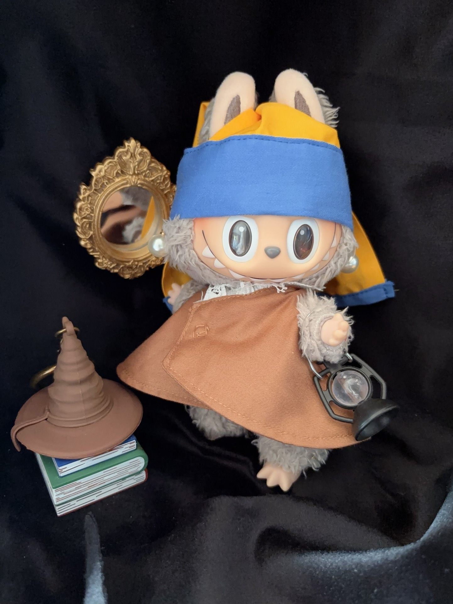 Whimsical LABUBU Doll Outfit: 'Girl with a Pearl Earring' Inspired Yellow & Blue Dress & Hat for Collectors - Image 8
