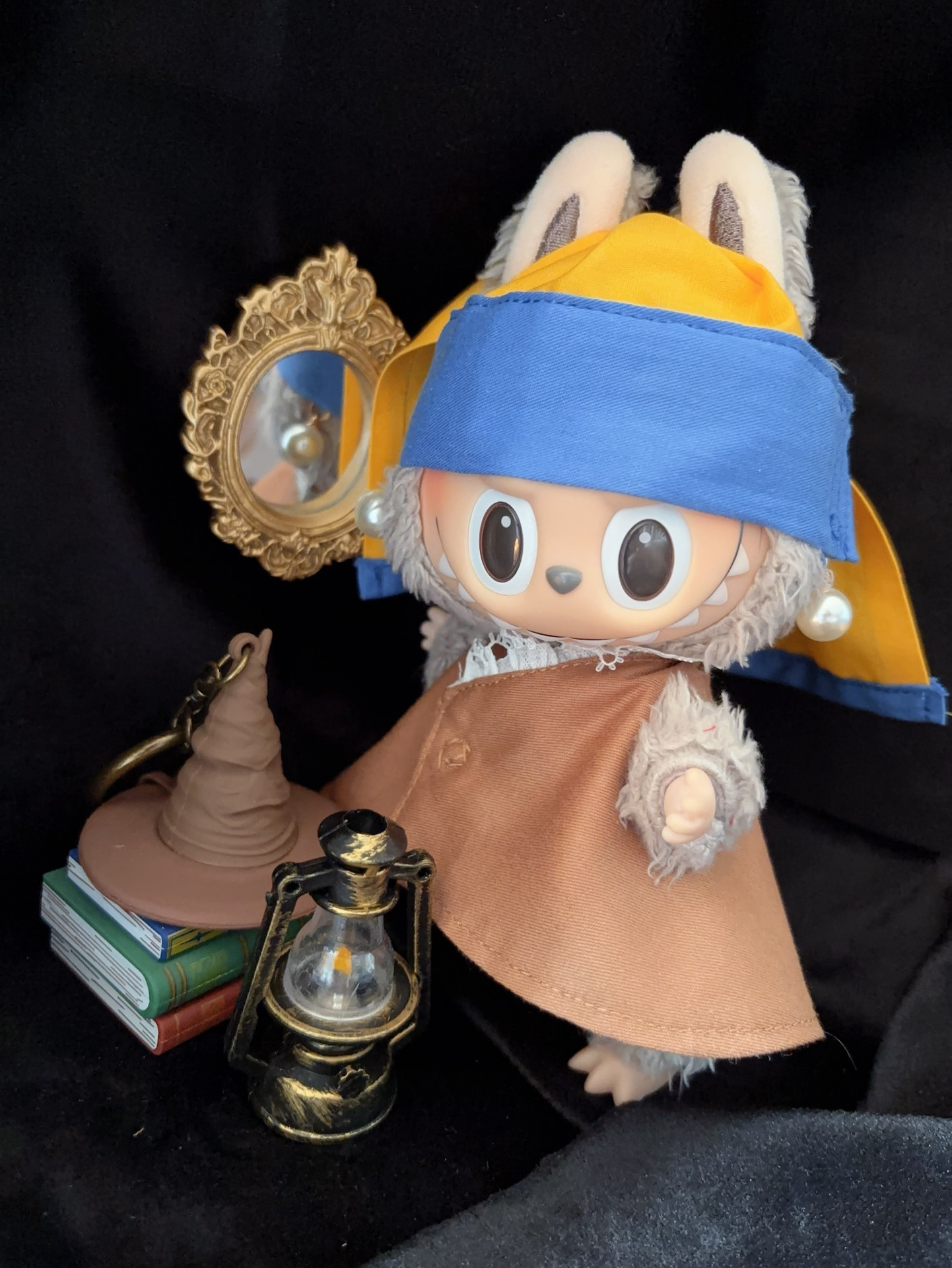 Whimsical LABUBU Doll Outfit: 'Girl with a Pearl Earring' Inspired Yellow & Blue Dress & Hat for Collectors - Image 9
