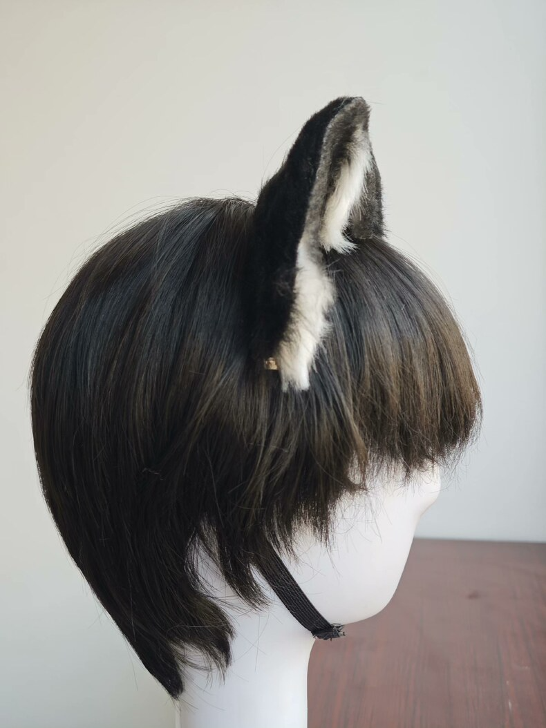 Handmade Plush Cat Ears – Black & White Faux Fur - Image 4