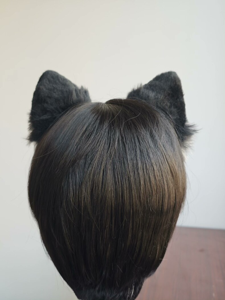 Handmade Plush Cat Ears – Black & White Faux Fur - Image 5