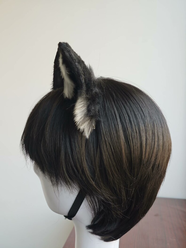 Handmade Plush Cat Ears – Black & White Faux Fur - Image 6